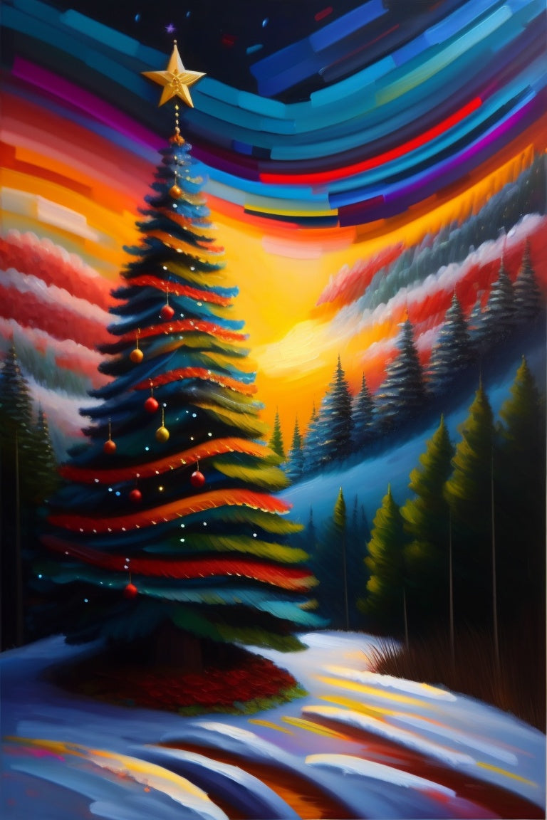 Vibrant Colored Christmas Tree In Colorful Forest