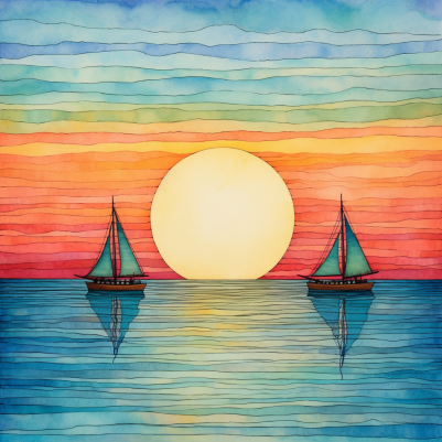 Watercolor Sailboats On The Horizon