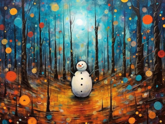 Happy Snowman In The Woods