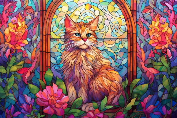 Stained Glass Orange Kitty  Paint by Numbers Kit