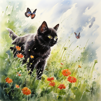 Thumbnail for Black Kitties And Butterflies   Paint by Numbers Kit