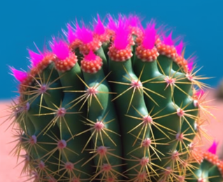 Close Up Cacti With Pink Flowers