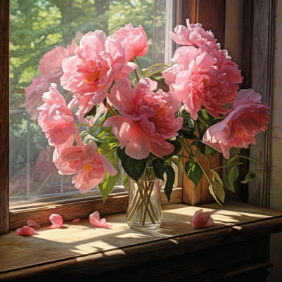 Large Peonies On A Windowsill