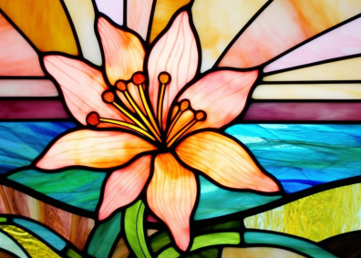 Pink Lily In Bloom On Stained Glass