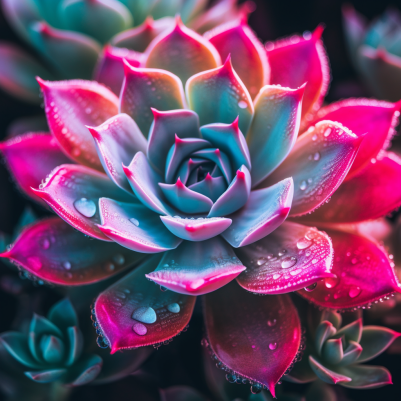 Pretty Pink Succulent With Morning Dew