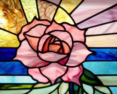 Pretty Pink Rose On Stained Glass With Sunbeams
