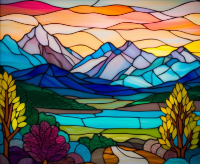 Stained Glass Mountain Scenery