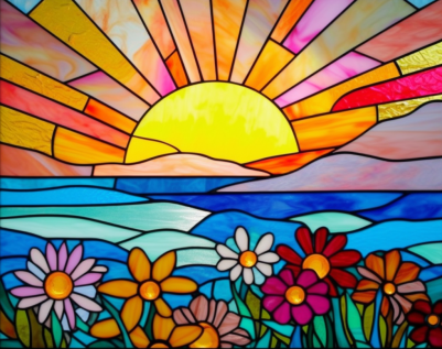 Stained Glass Mountain Scenery – Paint By Numbers