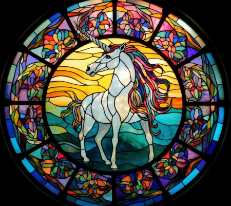 Unicorn Dreamland On Stained Glass