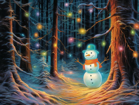 Glowing Snowman In Magical Woods