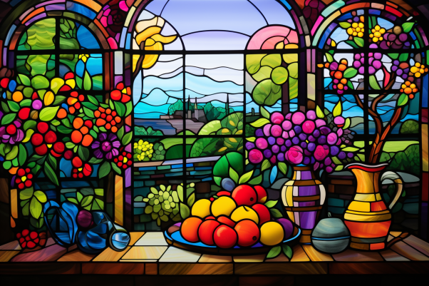 Vibrant Stained Glass Garden View