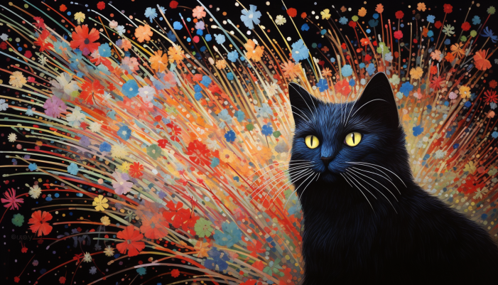 Black Cat Colorful Flower Burst  Paint by Numbers Kit