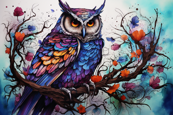 Watercolor Purple Owl  Paint by Numbers Kit