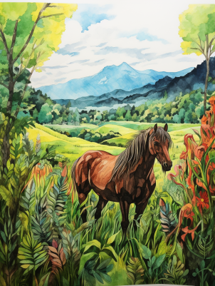 Watercolor Horse In Peaceful Meadow  Paint by Numbers Kit