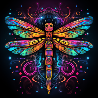 Abstract Neon Glowing Dragonfly