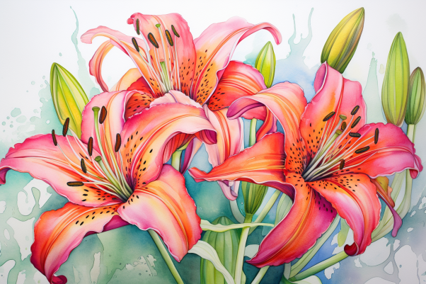 Pink Watercolor Lilies   Paint by Numbers Kit