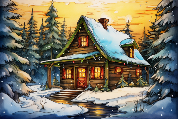 Golden Sunset Christmas Cabin