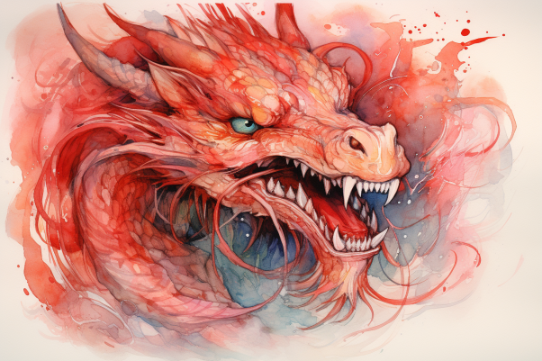 Watercolor Red Dragon