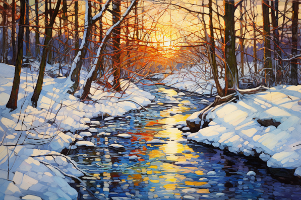 Stream In Winter Forest  Paint by Numbers Kit