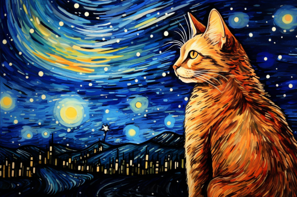 Watercolor Starry Night Tabby Cat  Paint by Numbers Kit