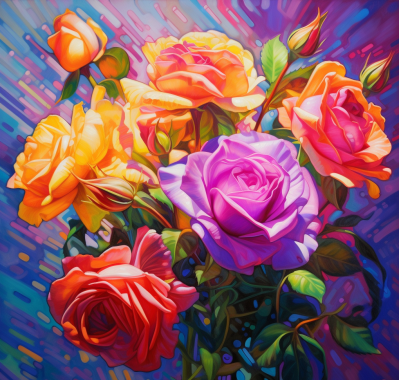 A Bunch Of Roses With Blue And Purple Background