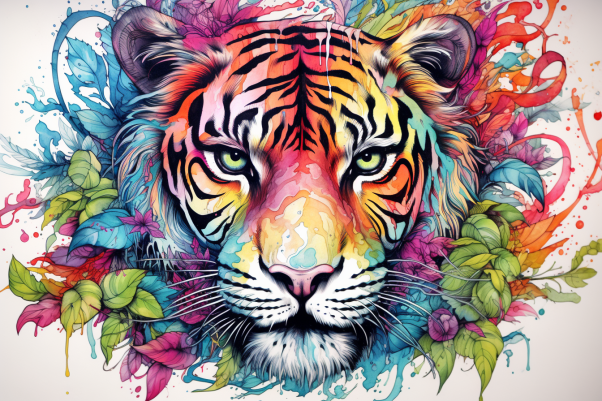 Colorful Watercolor Tiger  Paint by Numbers Kit