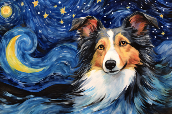 Watercolor Starry Night Collie