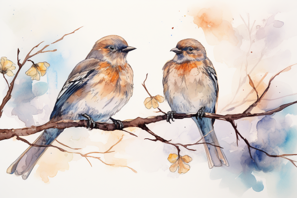 Two Soft Watercolor Birds On A Branch  Paint by Numbers Kit