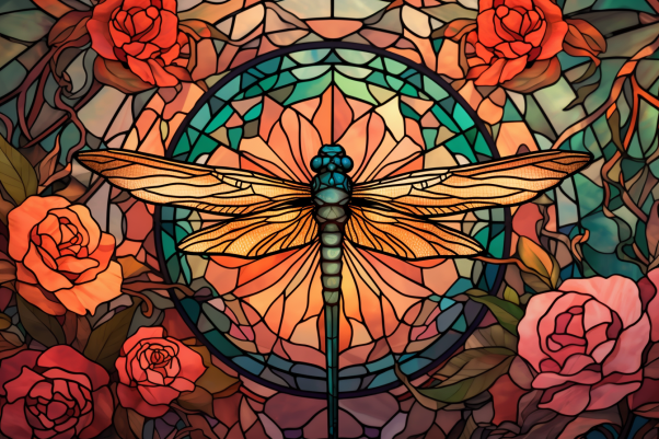 Dreamy Dragonfly On Stained Glass