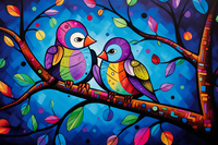 Thumbnail for Two Grumpy Colorful Birds On A Branch