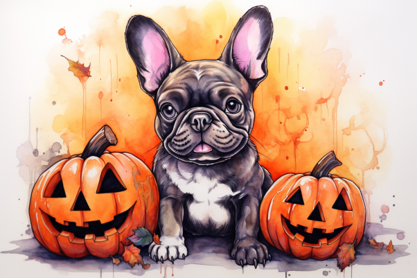 Halloween Bulldog With Pumpkins