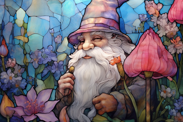 Happy Gnome Among Flower Buds