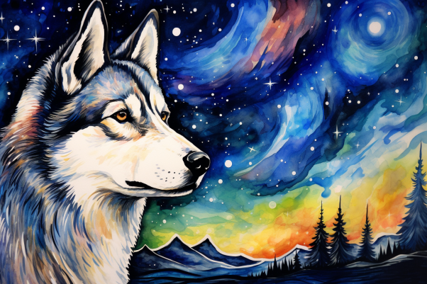 Beautiful Starry Night Siberian Husky  Paint by Numbers Kit