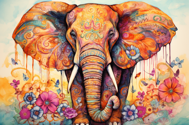 Flower Power Elephant  Paint by Numbers Kit