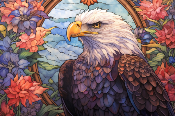 Dreamy Bald Eagle Among Flowers
