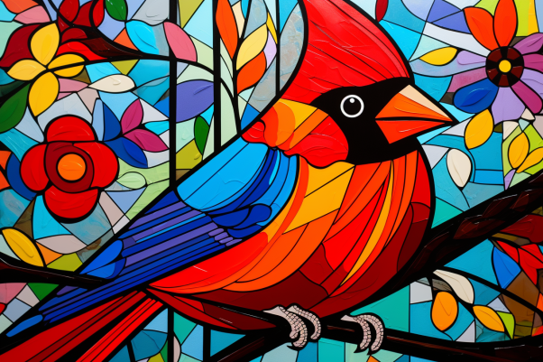 Vibrant Stained Glass Cardinal  Paint by Numbers Kit