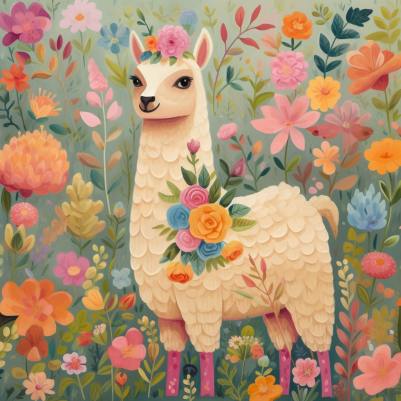 Sweet Llama In Vibrant Flowers