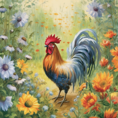 Rooster In The Wildflowers