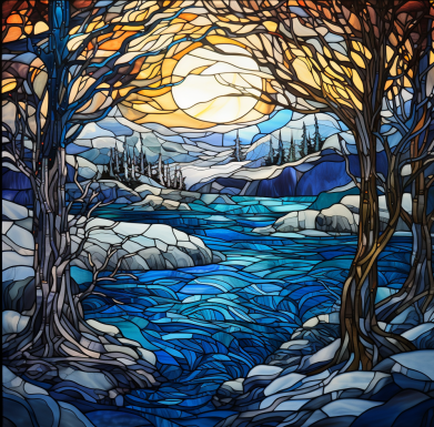 Frozen Lake On Stained Glass