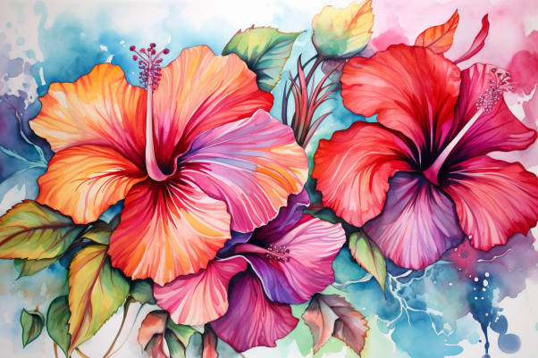 Large Watercolor Hibiscus  Paint by Numbers Kit