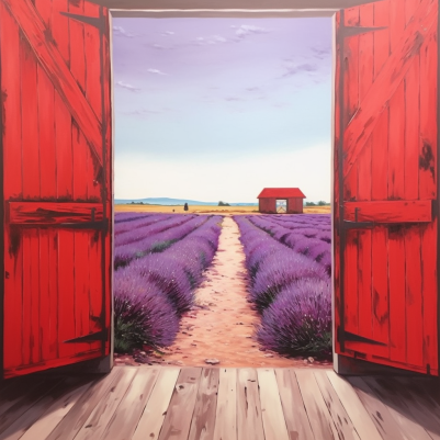Red Barn Doors And A Lavender Field