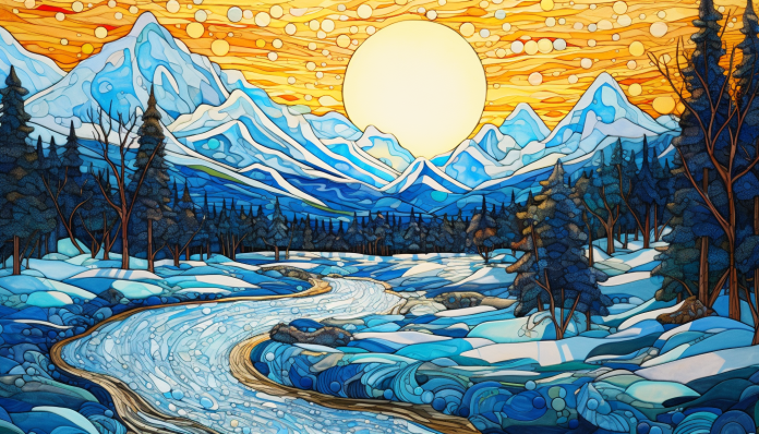 Golden Sky And Snow Covered Mountains  Paint by Numbers Kit