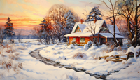 Thumbnail for Golden Sky Over Winter Farmhouse  Paint by Numbers Kit