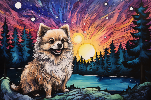 Adorable Pomeranian Artsy Night   Paint by Numbers Kit