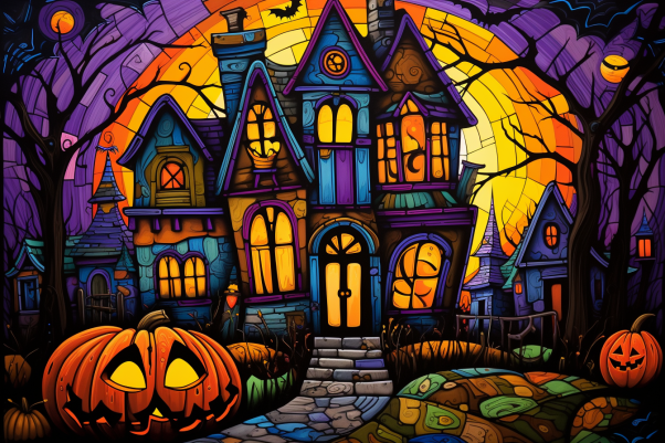 Halloween Haunted House And Full Moon