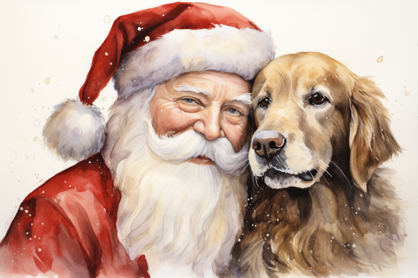 Golden Retriever And Santa Claus