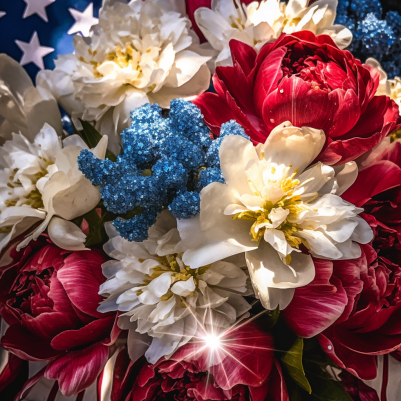 Bouquet Of Red, White And Blue Flowers