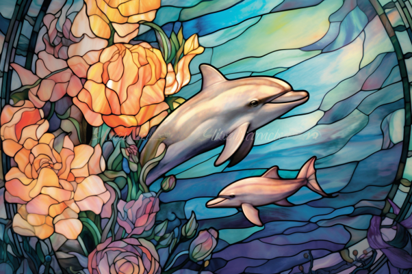Featuring Dolphins On Stained Glass