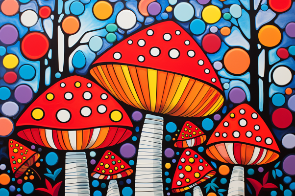 Colorful Bold Mushrooms   Paint by Numbers Kit