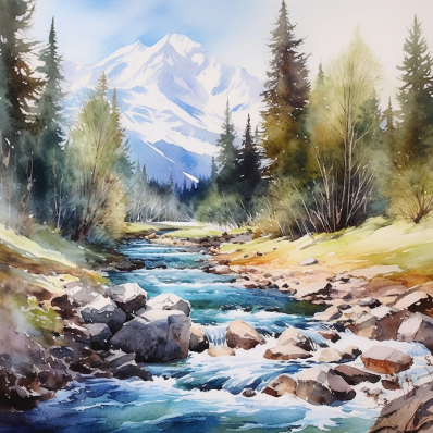 Watercolor Stream And Mountain  Paint by Numbers Kit